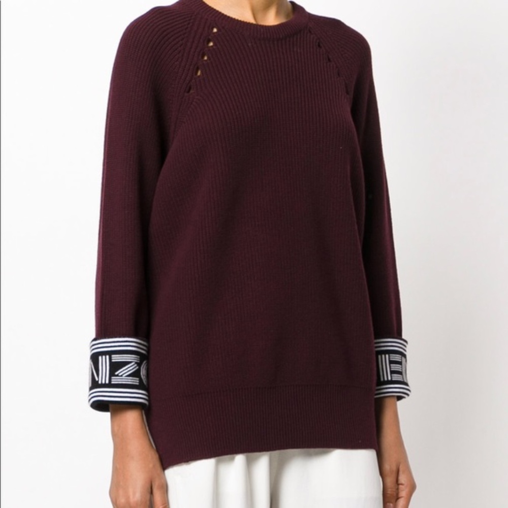 Ribbed Knit Kenzo Sweater in Burgundy